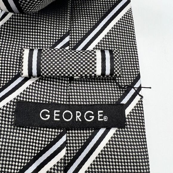 George Black and White Tie Check and Diagonal Stripes Pattern - Picture 4 of 9